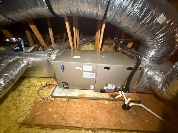 Attic air handler with new insulated flex duct runs
